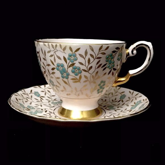 Vintage Tuscan Tea Cup and Saucer Fine English Bone China Pink Gold Turquoise - Picture 2 of 8